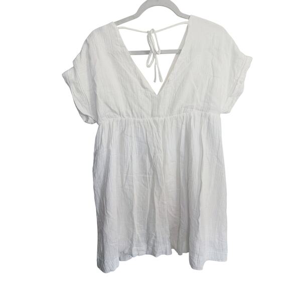 Day + Moon White Linen Gauze V-Neck Tunic Mini Dress Small Bridal Bachelorette - Picture 7 of 8